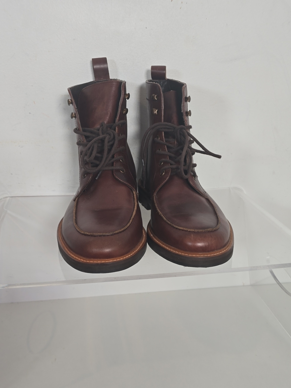 Express Men's Dark Brown Leather Lace-Up Moc Toe Boots